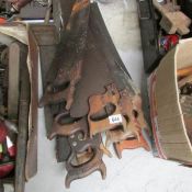 A quantity of vintage wood saws