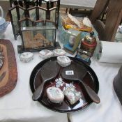 A mixed lot of Oriental item including trinket pots, miniature screens,