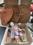 3 'Coolie' hats, A South-east Asian puppet,