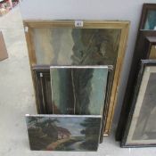 4 oils on canvas for restoration, rural,