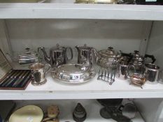 A mixed lot of silver plate including tea pots,