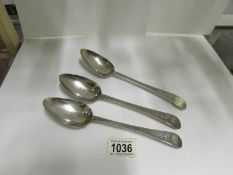 3 London hallmarked Georgian silver table spoons dated 1798 and 1799,