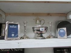 A mixed lot of silver plate including claret jug, rose bowl,