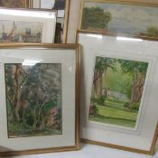 2 1950's watercolours by Norah Sharpley (1913-2011) House in woodland and picnic/beach scene