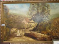 A gilt framed oil on board country scene