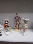 2 19th century Staffordshire figures and a Coalbrookdale vase,
