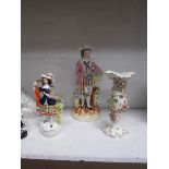 2 19th century Staffordshire figures and a Coalbrookdale vase,