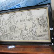 A framed tapestry of a Middle Eastern market scene