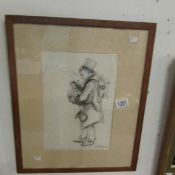 An original charcoal drawing of a tramp signed J B Yeats