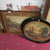 A pair of oval country scenes (1 glass a/f) and one other