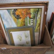 A mixed lot of pictures including oils of town and village scenes