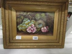 A framed still life oil on board of fruit,