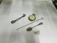 A silver (800) pocket watch, a silver Albert chain,