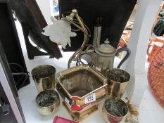 A mixed lot of brassware including table lamp