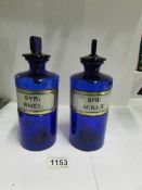 2 blue glass chemist's jars