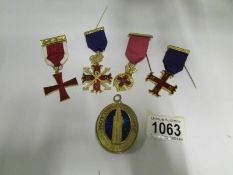 4 Masonic jewels and a silver gilt sash pendant