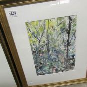 A watercolour of woodland scene by Lincolnshire artist Peter Wood (B.