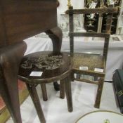 An early 19th century child's chair 'For My Pet' and a 3 legged stool with rampant lion carving