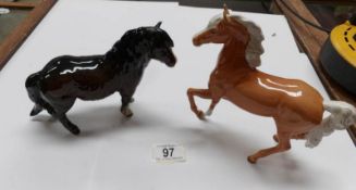 2 Beswick horses (one has repair to leg)