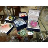 6 glass paperweights including Caithness