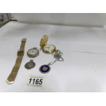 2 silver watch fobs, a silver fob watch a/f,