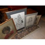 4 portrait drawings by M Donington