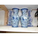 2 pairs of blue and white vases