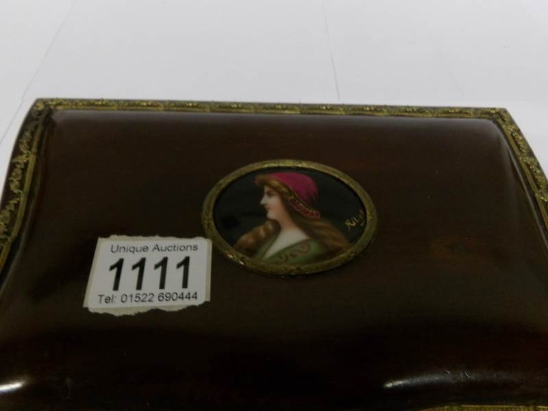 A 19th century French mahogany ormolu mounted jewellery box with painted lady plaque signed Ribo - Image 4 of 9