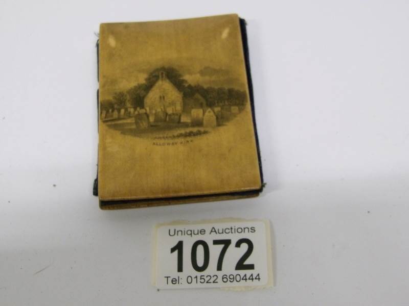 A Mauchlin ware needle case marked 'Made of wood which grew on the banks of the Doon' Bought in the - Image 5 of 6