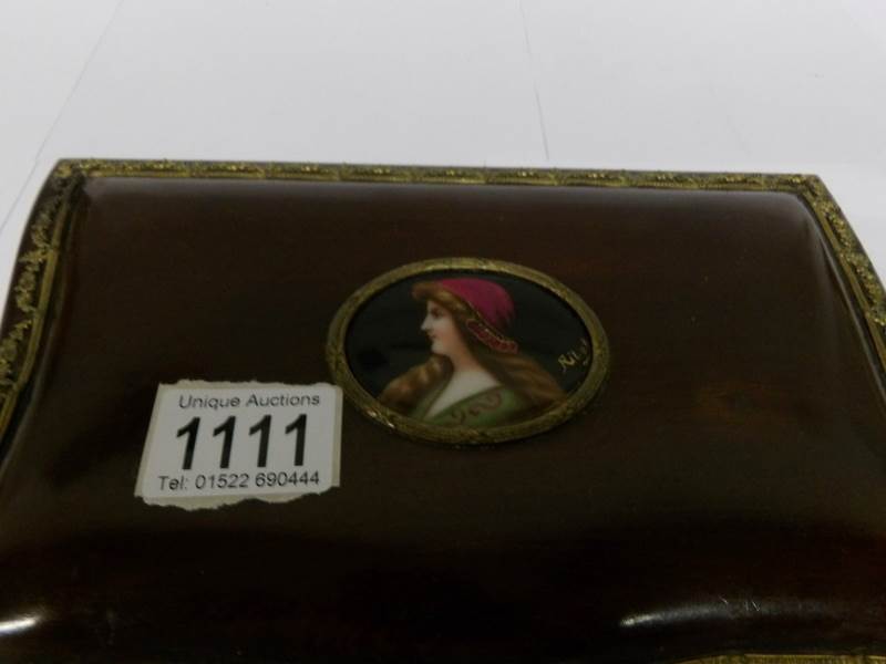 A 19th century French mahogany ormolu mounted jewellery box with painted lady plaque signed Ribo - Image 5 of 9