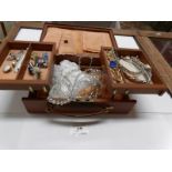 A jewellery case and contents including crystal necklace