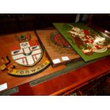 3 Railway Coats of Arms - original transfers on panels - 2 Great Central Railway and 1 Bombay