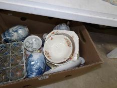 A box of miscellaneus china including blue and white vases,