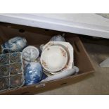 A box of miscellaneus china including blue and white vases,