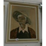 An oil on board portrait signed Joyce James,