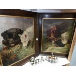 A pair of oak framed oils on canvas of dogs