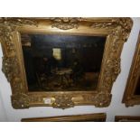 A gilt framed oil on canvas 'Dutch Cottage Scene' after Neuyhuis, image 49 x 38 cm