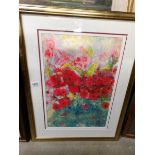 A framed and glazed oil painting 'Poppies' by Dorothy Lee Roberts, image 54 x 36.