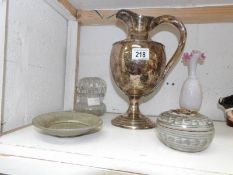 A plated ewer and 4 other items