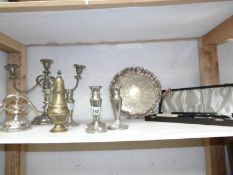 A mixed lot of silver plate including candelabra