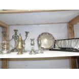 A mixed lot of silver plate including candelabra