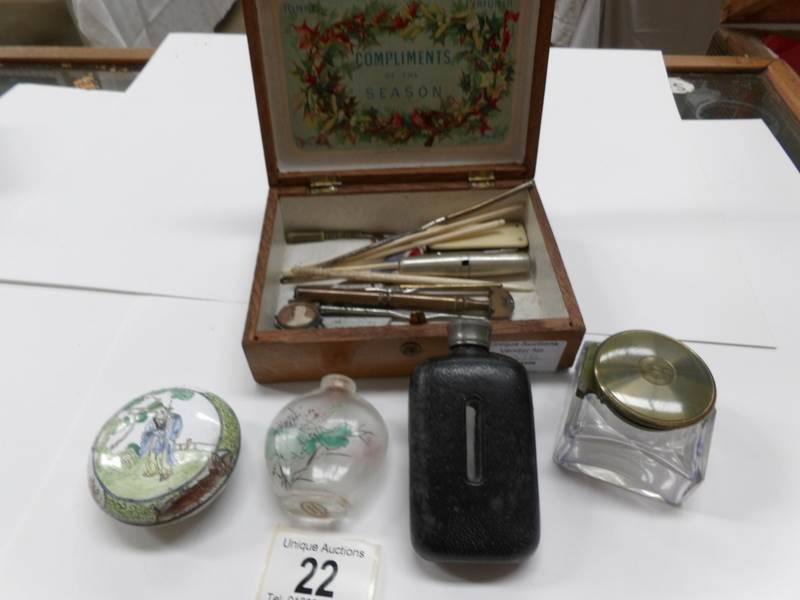 A wooden box and contents including hip flask, - Image 2 of 2