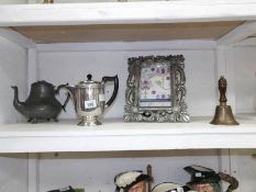 A Silver plate teapot, pewter teapot,