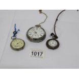 A silver pocket watches and 2 silver fob watches,