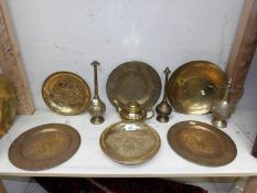 A mixed lot of Oriental brass ware