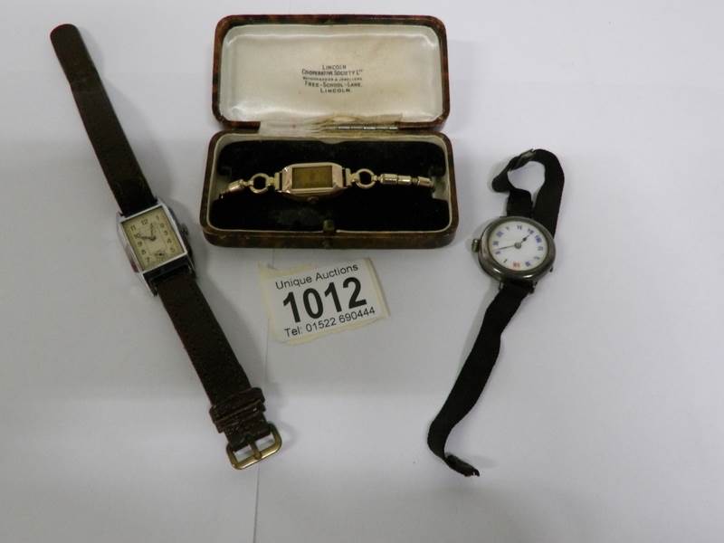 3 vintage wristwatches including 1 9ct gold,