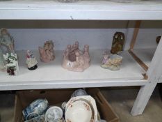 A mixed lot of bisque figures including spill vase,