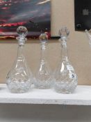 3 good quality cut glass decanters engraved for Market Rasen racecourse