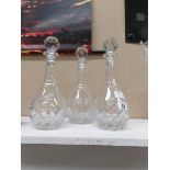 3 good quality cut glass decanters engraved for Market Rasen racecourse