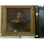 An oil on board 'Young Girl' portrait study after Rembrandt signed W J Monroe,